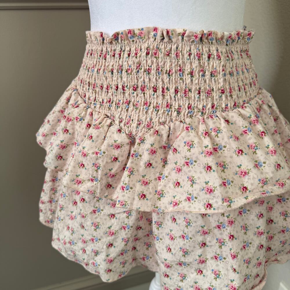 Katie J NYC Tween Floral mini Skirt Shabby Chic Floral Tiered Ruffle Size L - Picture 2 of 4